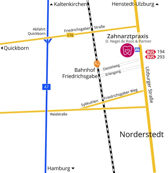 Lage der Zahnarztpraxis Norderstedt Friedrichsgabe